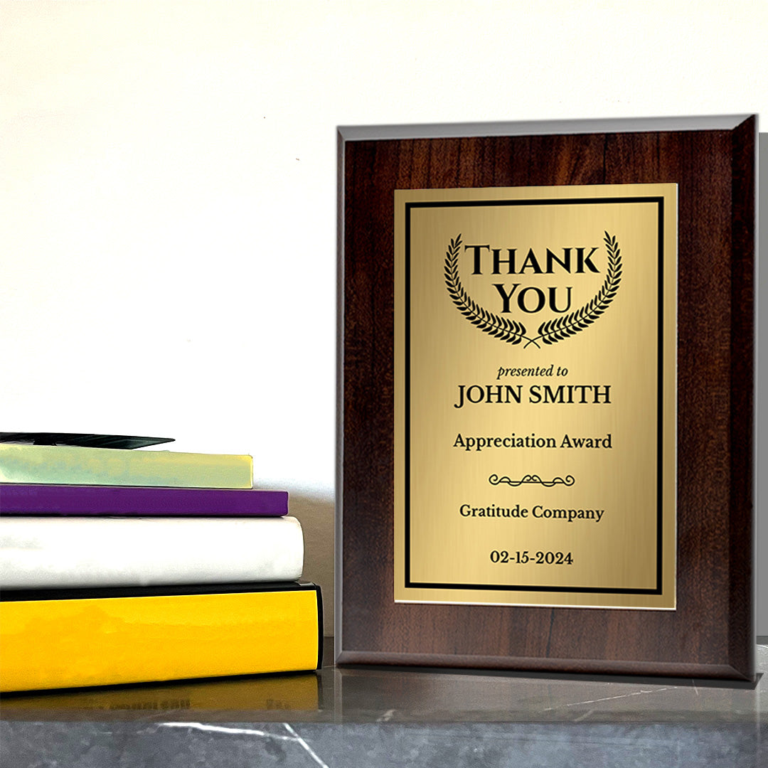 Thank You Gratitude and Appreciation Customizable Award Plaque | Recognition of Achievement and Service Personalizable Plaques