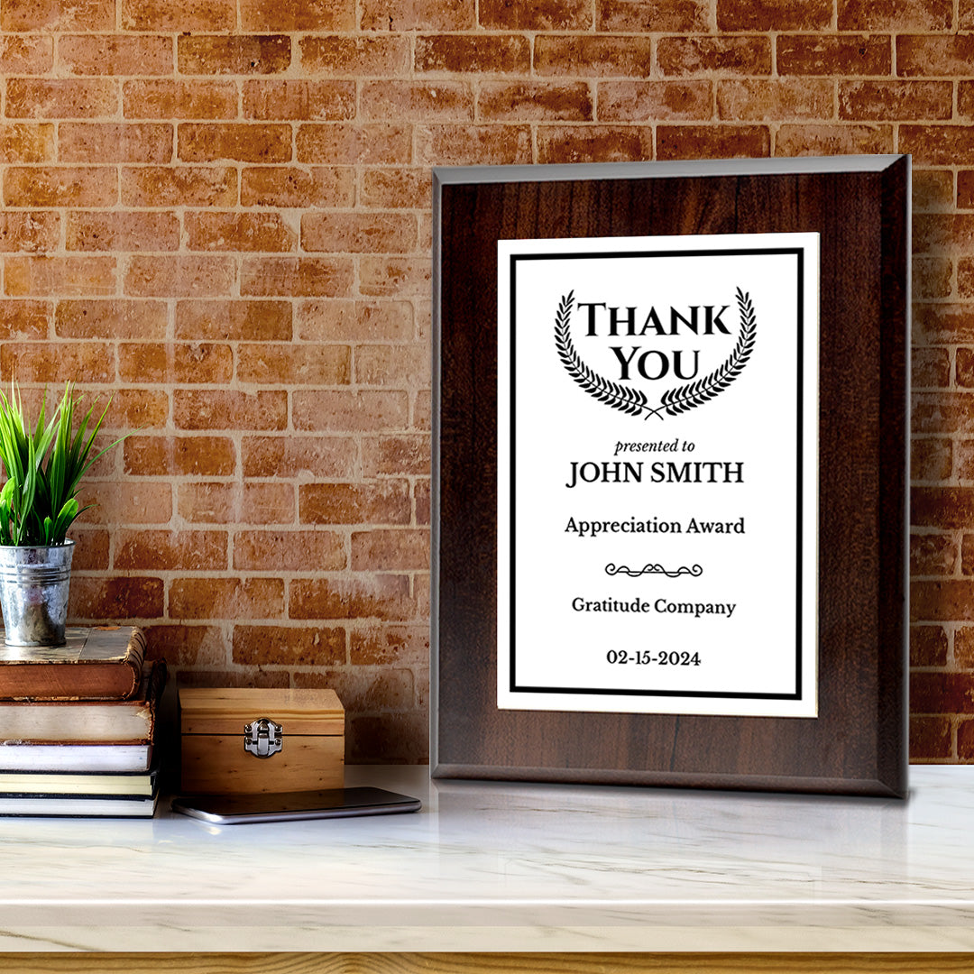 Thank You Gratitude and Appreciation Customizable Award Plaque | Recognition of Achievement and Service Personalizable Plaques