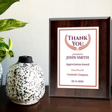 Thank You Gratitude and Appreciation Customizable Award Plaque | Recognition of Achievement and Service Personalizable Plaques