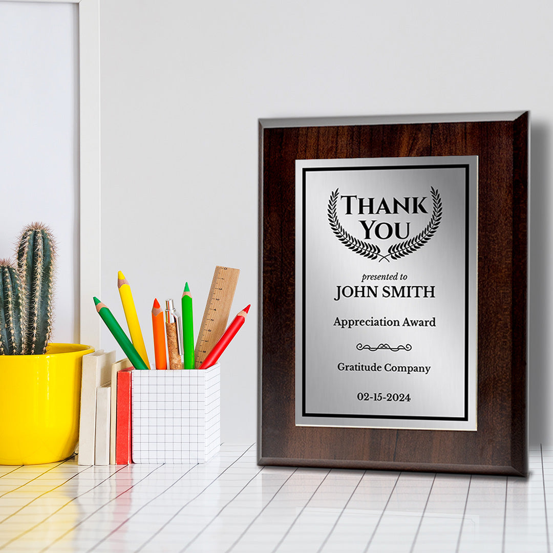Thank You Gratitude and Appreciation Customizable Award Plaque | Recognition of Achievement and Service Personalizable Plaques