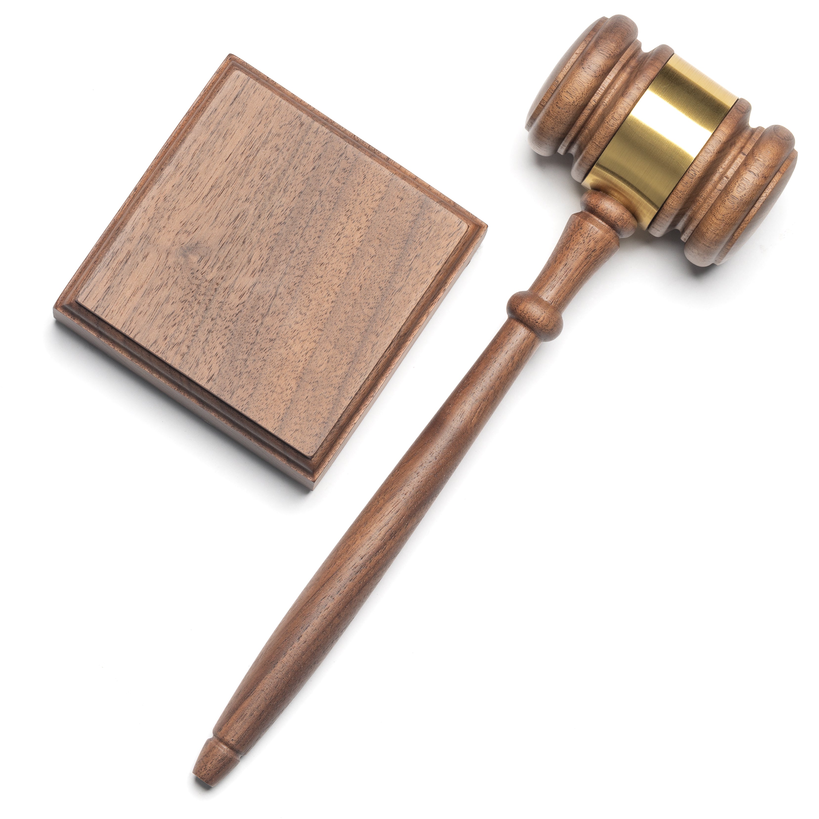 Gavels Fast Wooden Walnut Gavel and Square Sound Block for Judge Lawyer Auction - Not Engraved (Gold Band)