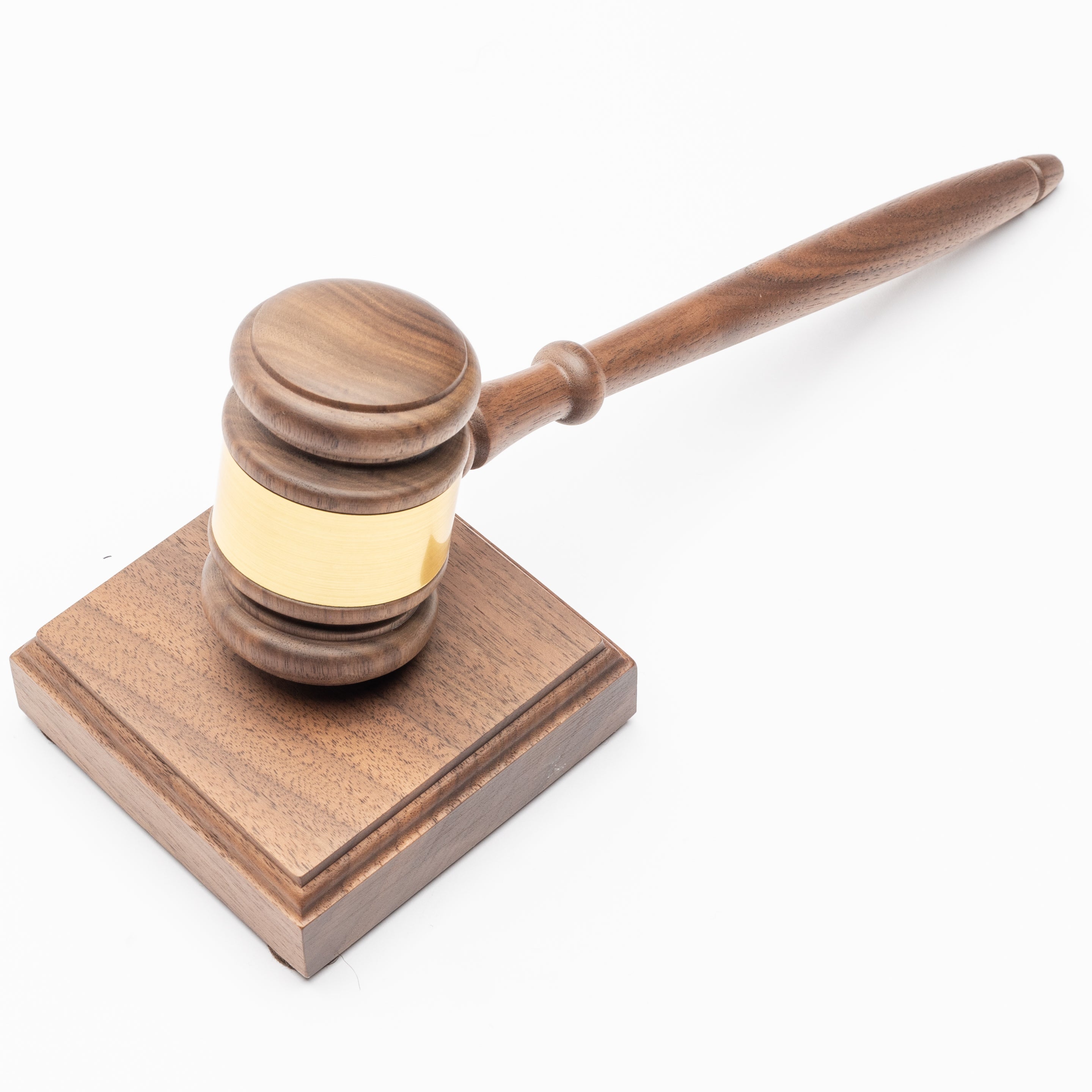 Gavels Fast Wooden Walnut Gavel and Square Sound Block for Judge Lawyer Auction - Not Engraved (Gold Band)