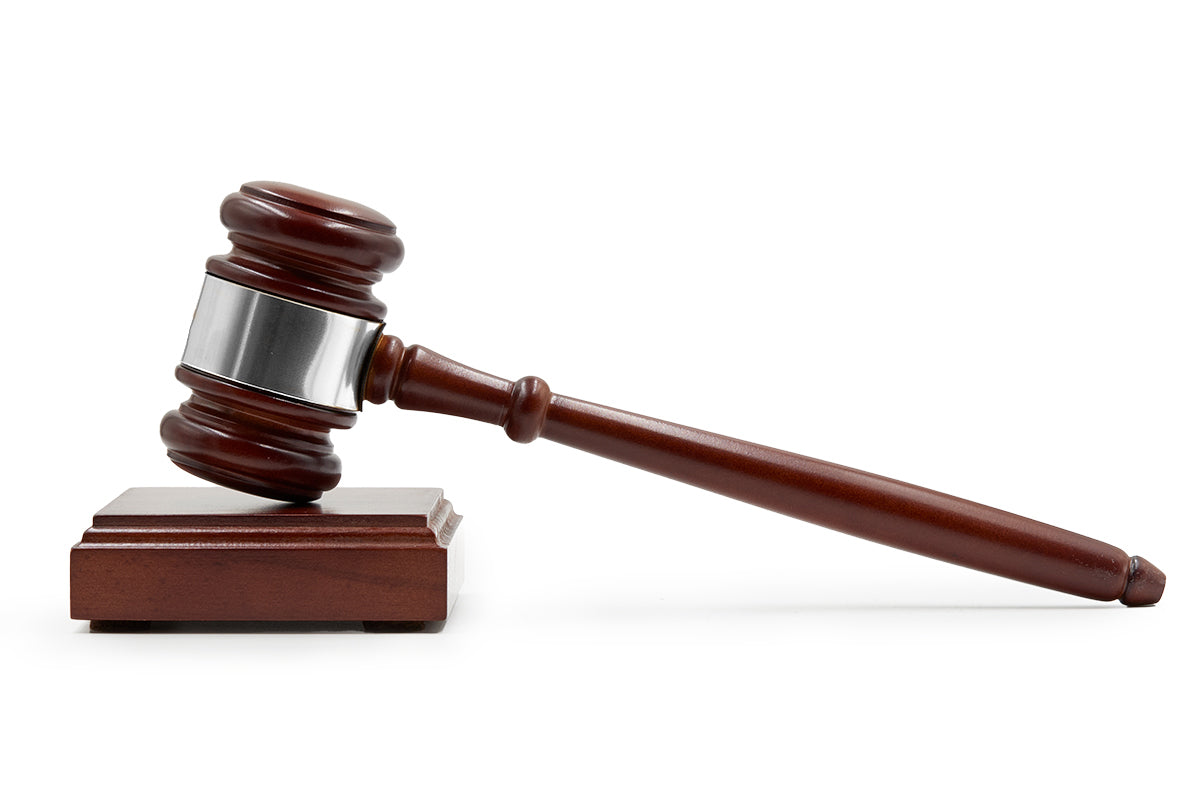 Wooden Gavel and Sound Block for Judge Lawyer Auction (Silver Band)