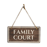 Family Court 5" x 10" Hanging Wall or Door Sign | Legal and Court House Rustic Twine Signage