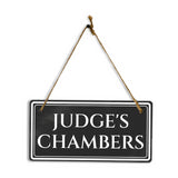 Judge's Chambers 5" x 10" Hanging Wall or Door Sign | Legal and Court House Rustic Twine Signage