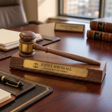 Personalized Walnut Judge Gavel Award and Stand with Customized Award Stand