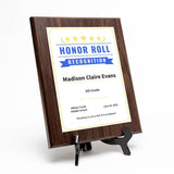Honor Roll Recognition Personalized (Wooden) Wall Plaque With Easel Acrylic Stand | Certificates & Achievements