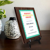 Perfect Attendance Award Personalized (Wooden) Wall Plaque With Easel Acrylic Stand | Certificates & Achievements