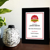 Sales Performance Customizable Black Frame Award Plaque | Easel Mount Option | Achievement and Recognition Personalizable Plaques