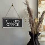 Clerk's Office 5" x 10" Hanging Wall or Door Sign | Legal and Court House Rustic Twine Signage