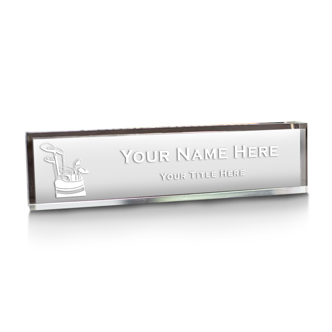 Golfer Themed, Personalized Acrylic Desk Sign Golf Clubs Design (2 x 10")