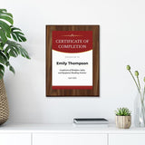 Certificate of Completion (Wooden) Wall Plaque With Easel Acrylic Stand | Certificates & Achievements Personalized Wall Prints (Plaques)