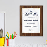Dean’s List Certificate Personalized (Wooden) Wall Plaque With Easel Acrylic Stand | Certificates & Achievements