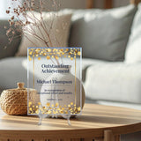 Signs ByLITA Personalized Acrylic Award Plaque with Golden Stars Design – Custom Engraved Clear Desk Award, Recognition Gift, Office Decor (Multiple Sizes)