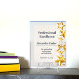 SignsByLITA Personalized Acrylic Award Plaque with Star Design – Custom Engraved Clear Desk Award, Recognition Gift, Office Decor (Multiple Sizes)