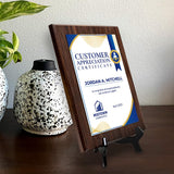 Customer Appreciation Certificate (Wooden) Wall Plaque With Easel Acrylic Stand | Certificates & Achievements Personalized Wall Prints (Plaques)