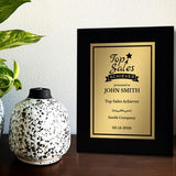 Top Sales Achiever Customizable Black Frame Award Plaque | Easel Mount Option | Achievement and Recognition Personalizable Plaques