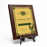 Military or Police Recognition (Gold Army Green) Wooden Wall Plaque With Easel Acrylic Stand | Certificates & Achievements Personalized Wall Prints (Plaques)