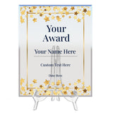 Signs ByLITA Personalized Acrylic Award Plaque with Golden Stars Design – Custom Engraved Clear Desk Award, Recognition Gift, Office Decor (Multiple Sizes)