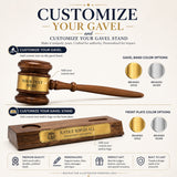 Personalized Walnut Judge Gavel Award and Stand with Customized Award Stand