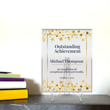 Signs ByLITA Personalized Acrylic Award Plaque with Golden Stars Design – Custom Engraved Clear Desk Award, Recognition Gift, Office Decor (Multiple Sizes)