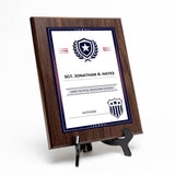 Military or Police Recognition (Navy Blue) Wooden Wall Plaque With Easel Acrylic Stand | Certificates & Achievements Personalized Wall Prints (Plaques)