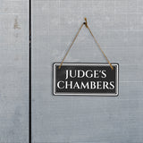 Judge's Chambers 5" x 10" Hanging Wall or Door Sign | Legal and Court House Rustic Twine Signage