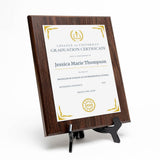 College/University Graduation Certificate Personalized (Wooden) Wall Plaque With Easel Acrylic Stand | Certificates & Achievements