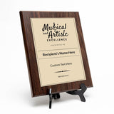 Musical and Artistic Excellence Certificate Custom Award Wall Plaque With Easel Acrylic Stand | Personal Achievement Wall Plaques