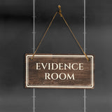 Evidence Room 5" x 10" Hanging Wall or Door Sign | Legal and Court House Rustic Twine Signage