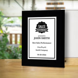 Sales Performance Customizable Black Frame Award Plaque | Easel Mount Option | Achievement and Recognition Personalizable Plaques