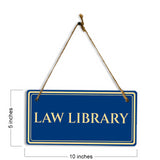 Law Library 5" x 10" Hanging Wall or Door Sign | Legal and Court House Rustic Twine Signage