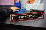 Piano Finished Rosewood Standard Engraved Desk Name Plate 'Principal', 2" x 8", Black/Gold Plate
