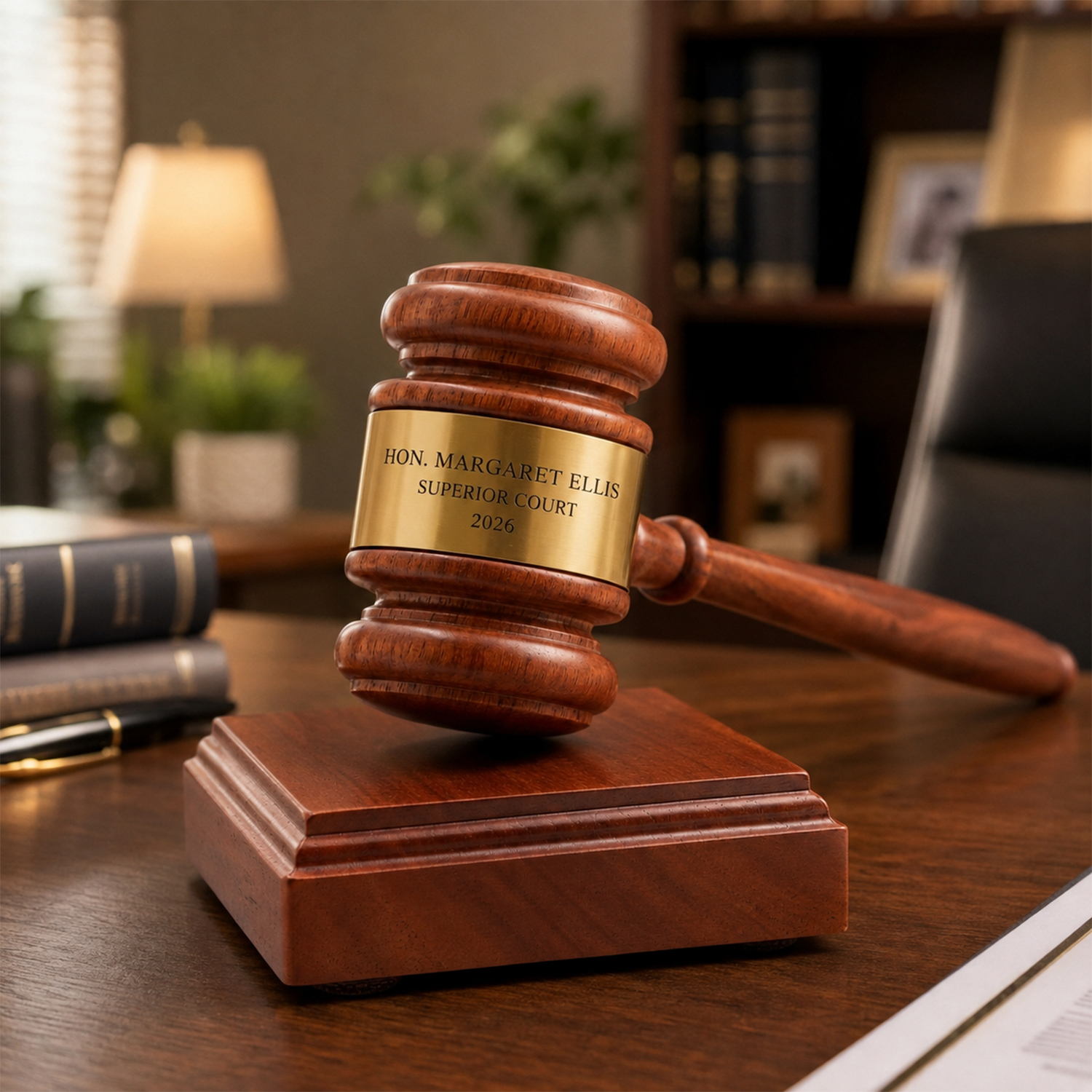 Personalized gavel presentation set in a library setting