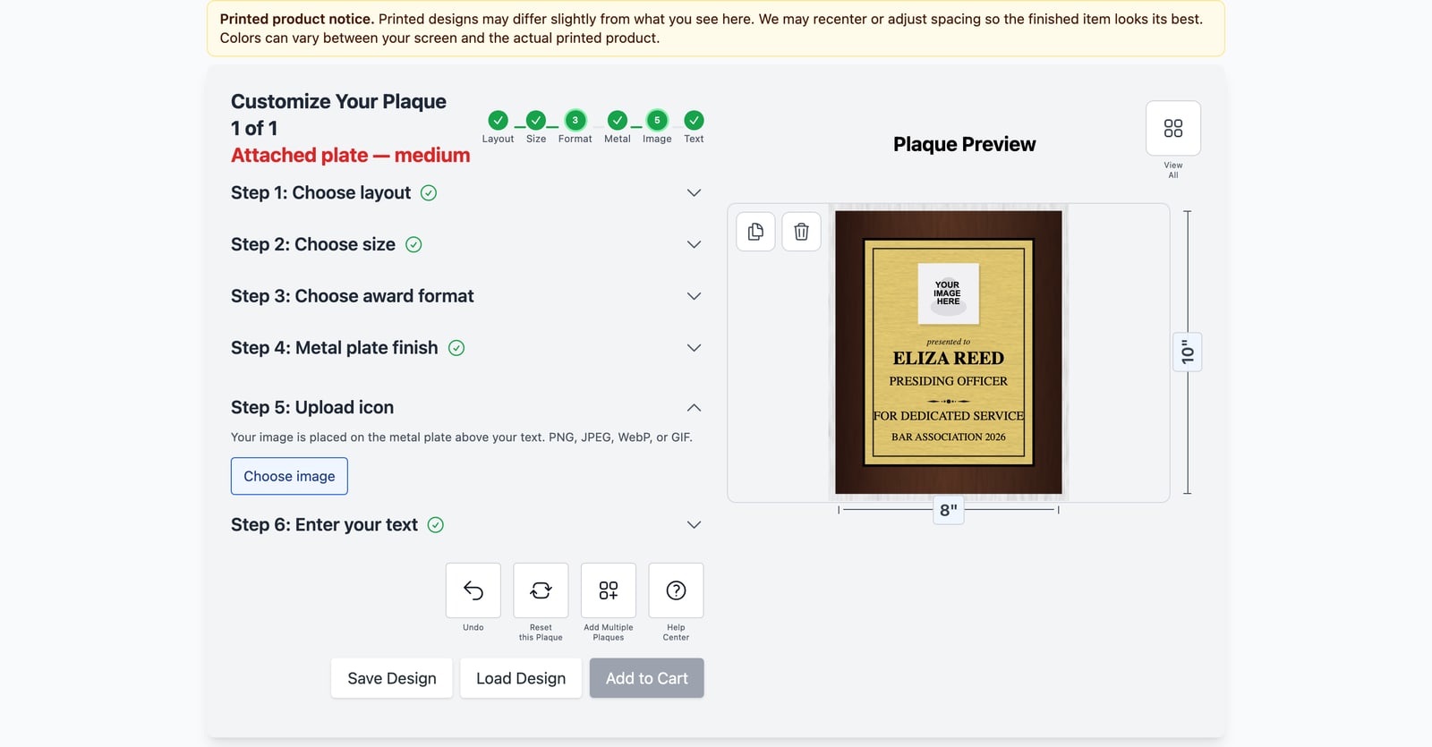 Custom plaque designer preview