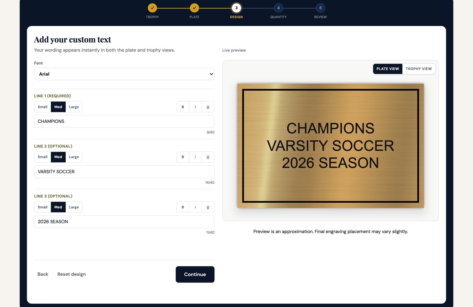 Custom trophy designer preview